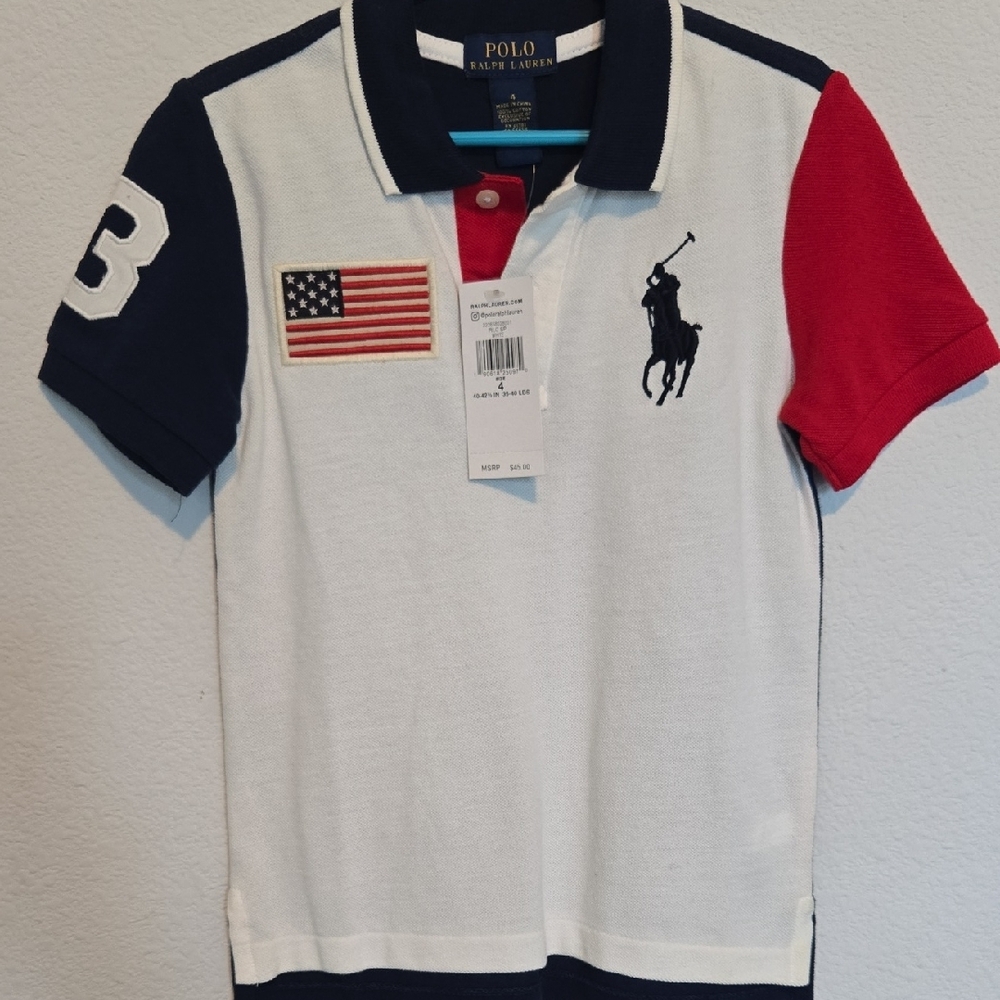 NWT Polo by Ralph Lauren Red and White Color-Block Polo Shirt